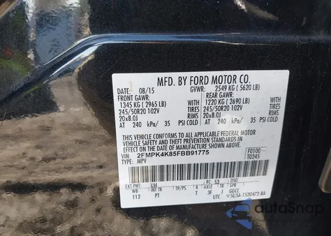 2015 Ford Edge Titanium z USA, uszkodzony, nr VIN 2FMPK4K85FBB91775